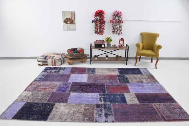 7'0'' x 9'11'' Handmade Vintage Wool Patchwork Rug - 367 - 2