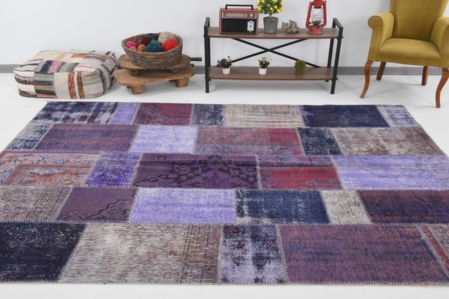 7'0'' x 9'11'' Handmade Vintage Wool Patchwork Rug - 367 - 3