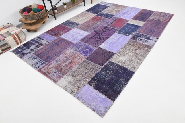 7'0'' x 9'11'' Handmade Vintage Wool Patchwork Rug - 367 - 4