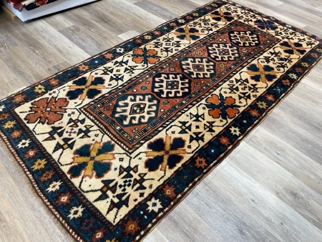 Antique kazak Caucasian rug-3331: Title:Antique kazak Caucasian rug-3331Description:Georgous antique Kazak Caucasian Rug from southwest Caucasian, size 3 ft. 8 inches by 7 ft. 4 inches, circa 1930, excellent condition with high pile