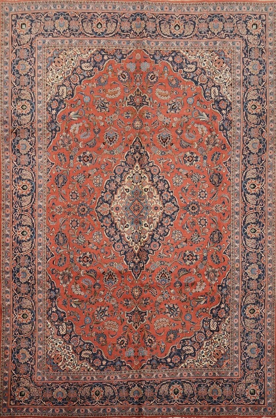 Antique Vegetable Dye Kashan Dabir Persian Area Rug 9x13: Title: Antique Vegetable Dye Kashan Dabir Persian Area Rug 9x13Description:A Beautiful Genuine Iran ( Persia ) Kashan (Dabir) rug is Hand Knotted by skillful weavers in Iran ( Persia ) with 100% Wool