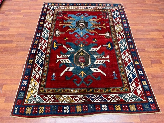 Antique kazak Caucasian rug-4870: Title:Antique kazak Caucasian rug-4870 Description:Beautiful antique Kazak Caucasian from Chelaberd Caucasus, size 4 ft. 8 inches by 6 ft. 5 inches, circa late 19th century, excellent condition with s