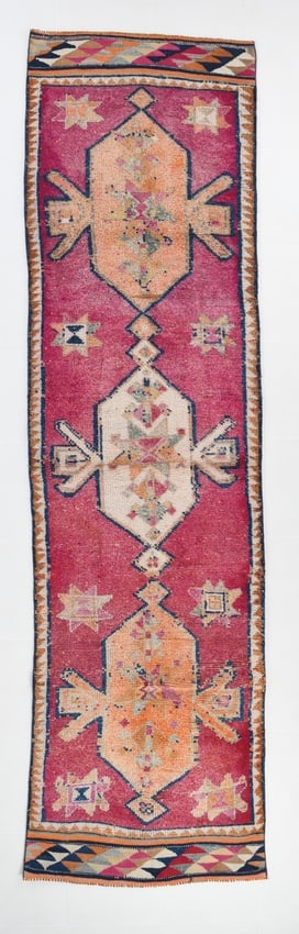 3'2'' x 11'6'' Handmade Vintage Wool Rug - 18519: Title: 3'2'' x 11'6'' Handmade Vintage Wool Rug - 18519 Description:3'2'' x 11'6'' Handmade Vintage Wool Rug - 18519 Origin:Turkiye Date/Period:1960-90 Materials:Wool,Cotton Dimension:3'2''x11'6'' ft,
