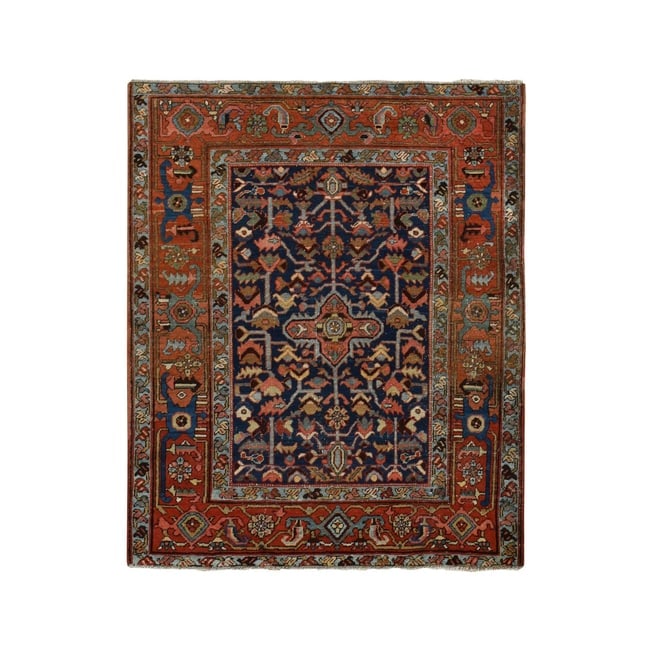 Blue Antique Zoroastrian Heris Wide Serapi Borders Oriental Rug (1 of 8)