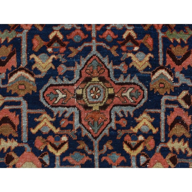 Blue Antique Zoroastrian Heris Wide Serapi Borders Oriental Rug - 5