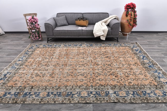 7'3'' x 10'7'' Handmade Vintage Wool Rug - 243841: Title: 7'3'' x 10'7'' Handmade Vintage Wool Rug - 243841Description:7'3'' x 10'7'' Handmade Vintage Wool Rug - 243841Origin:TurkiyeDate/Period:1960-90Materials:Wool,CottonDimension:7'3''x10'7'' ft,