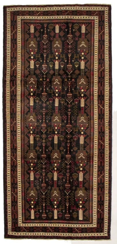 Vintage Dark Navy Blue Tribal 4X10 Balouch Persian Runner Rug (1 of 13)