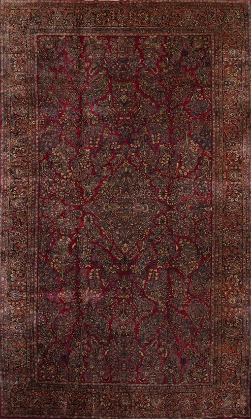 Antique Vegetable Dye Sarouk Persian Large Rug 12x20: Title: Antique Vegetable Dye Sarouk Persian Large Rug 12x20Description:A Beautiful Genuine Iran ( Persia ) Sarouk rug is Hand Knotted by skillful weavers in Iran ( Persia ) with 100% Wool Material.