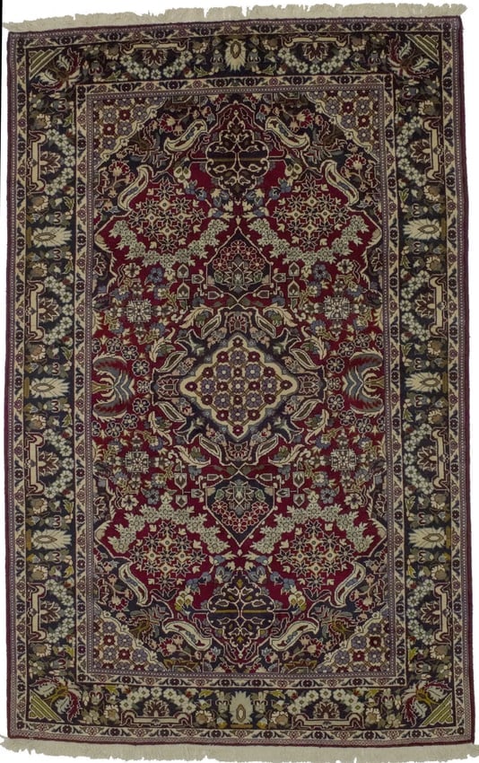 Vintage Red Traditional 6X10 Najafabad Persian Rug: Title: Vintage Red Traditional 6X10 Najafabad Persian RugDescription:Hand Knotted vintage Persian rug made with vegetable dyes (fine wool pile and cotton foundation), superior knot count, and