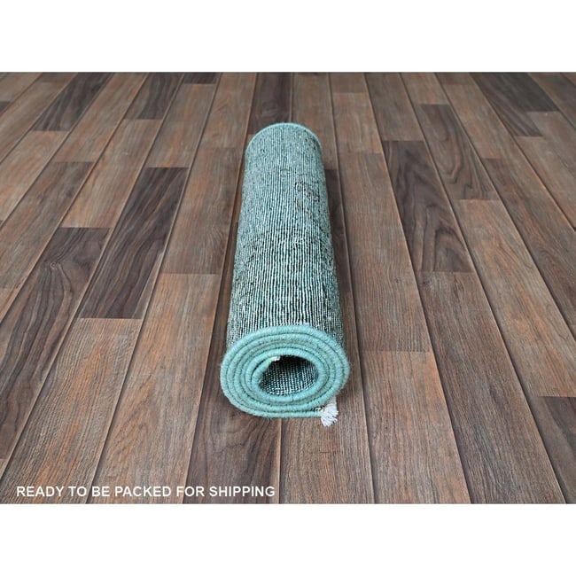 Teal Overdyed Vintage Persian Tabriz Hand Knotted Pure Wool Runner Rug - 5