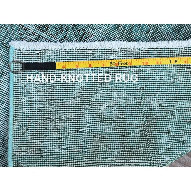Teal Overdyed Vintage Persian Tabriz Hand Knotted Pure Wool Runner Rug - 7