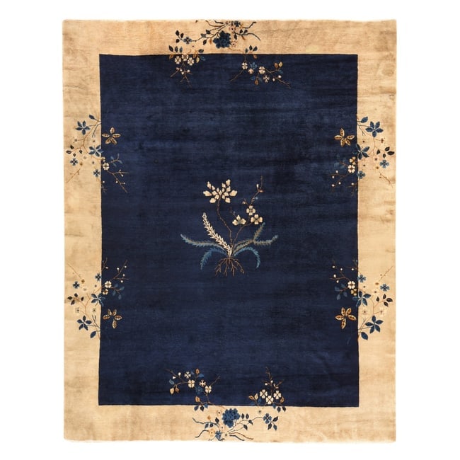 Midnight Blue Antique Chinese Nichols Art Deco Hand Knotted Wool Rug: Title: Midnight Blue Antique Chinese Nichols Art Deco Hand Knotted Wool RugDescription:This is a truly genuine one-of-a-kind. It has been Knotted for months and months in the centuries-old weaving