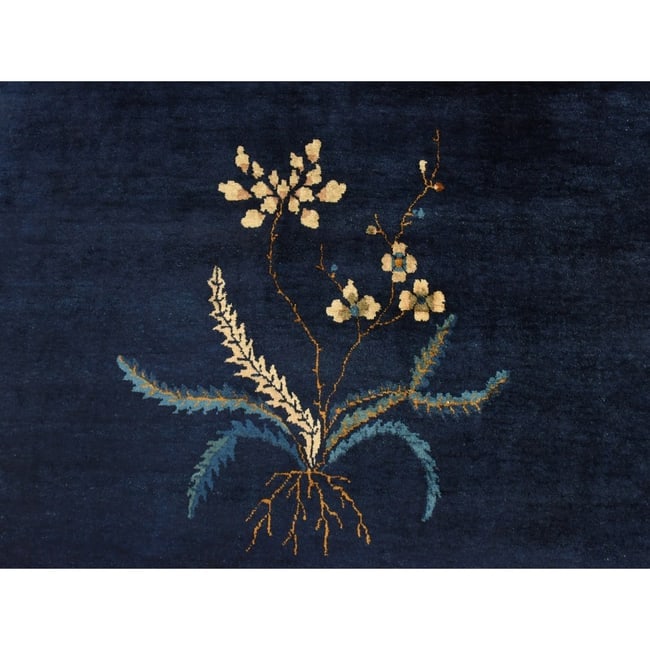 Midnight Blue Antique Chinese Nichols Art Deco Hand Knotted Wool Rug - 4