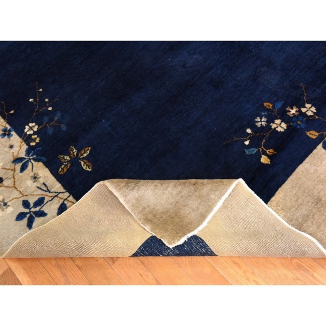 Midnight Blue Antique Chinese Nichols Art Deco Hand Knotted Wool Rug - 6