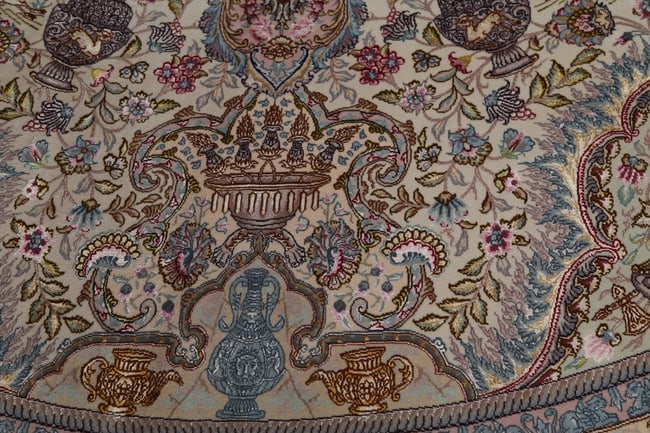 Antique Vegetable Dye Tabriz Persian Hand-Knotted 8x8 Wool Silk Round Rug - 11