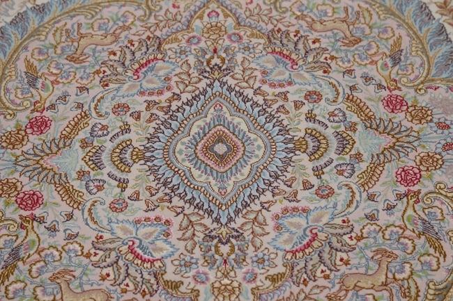 Antique Vegetable Dye Tabriz Persian Hand-Knotted 8x8 Wool Silk Round Rug - 12
