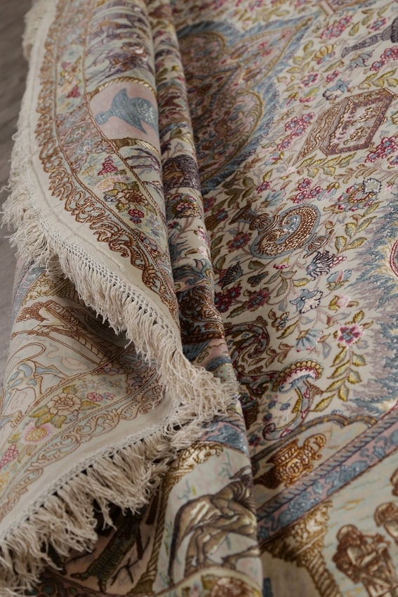 Antique Vegetable Dye Tabriz Persian Hand-Knotted 8x8 Wool Silk Round Rug - 18