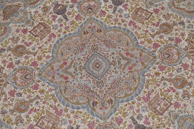 Antique Vegetable Dye Tabriz Persian Hand-Knotted 8x8 Wool Silk Round Rug - 4