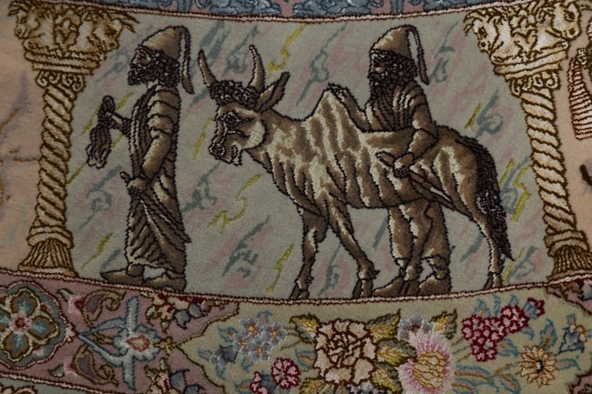 Antique Vegetable Dye Tabriz Persian Hand-Knotted 8x8 Wool Silk Round Rug - 7