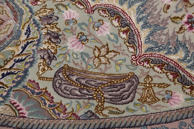 Antique Vegetable Dye Tabriz Persian Hand-Knotted 8x8 Wool Silk Round Rug - 9