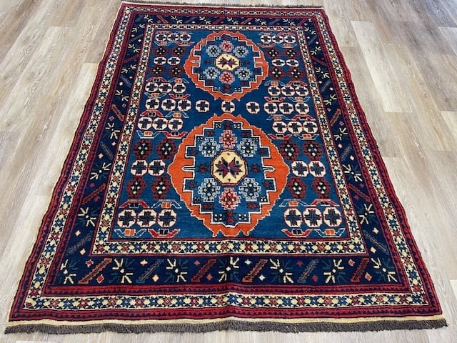 Vintage Afghani Kazak Caucausian Rug-3206.: Title:Vintage Afghani Kazak Caucausian Rug-3206.Description:Beautiful avintage Kazak Caucasian rug from Afghanistan, size 4 ft. 10 inches by 7 ft, circa 1985, excellent condition with a good pile