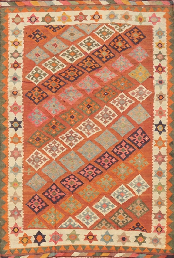 Antique Vegetable Dye Kilim Qashqai Persian Rug 5x7: Title: Antique Vegetable Dye Kilim Qashqai Persian Rug 5x7Description:A Beautiful Genuine Iran ( Persia ) Kilim (Qashqai) rug is Hand Woven by skillful weavers in Iran ( Persia ) with 100% Wool