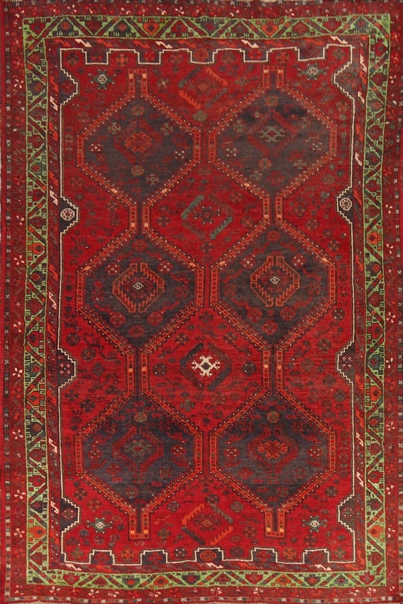 Antique Geometric Wool Shiraz Persian Area Rug 6x9: Title: Antique Geometric Wool Shiraz Persian Area Rug 6x9Description:A Beautiful Genuine Iran ( Persia ) Shiraz rug is Hand Knotted by skillful weavers in Iran ( Persia ) with 100% Wool Material.