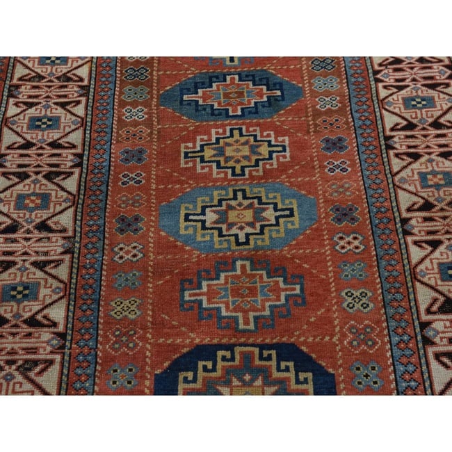 Auburn Red Antique Caucasian Mogan Kazak Hand Knotted Wool Runner Rug - 3