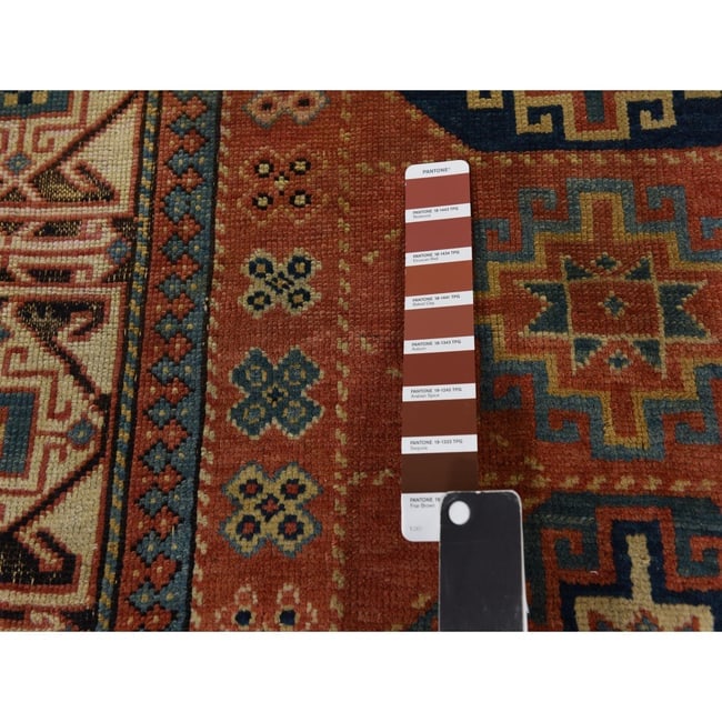 Auburn Red Antique Caucasian Mogan Kazak Hand Knotted Wool Runner Rug - 4