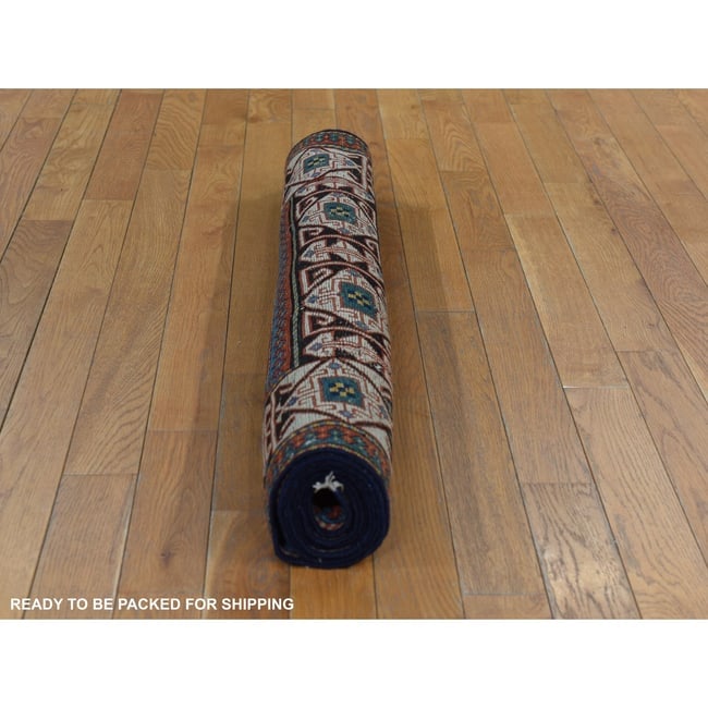 Auburn Red Antique Caucasian Mogan Kazak Hand Knotted Wool Runner Rug - 7