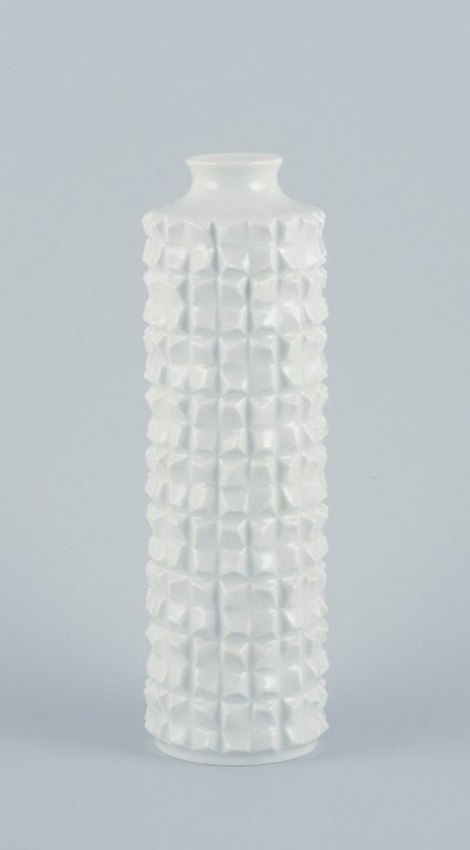 Hans Merz for Meissen, large porcelain vase in a modern design with geometric pattern and white: Hans Merz for Meissen, large porcelain vase in a modern design with geometric pattern and white glaze. Model number 50231. Approximately from the 1970s. Marked. Third factory quality. In perfect