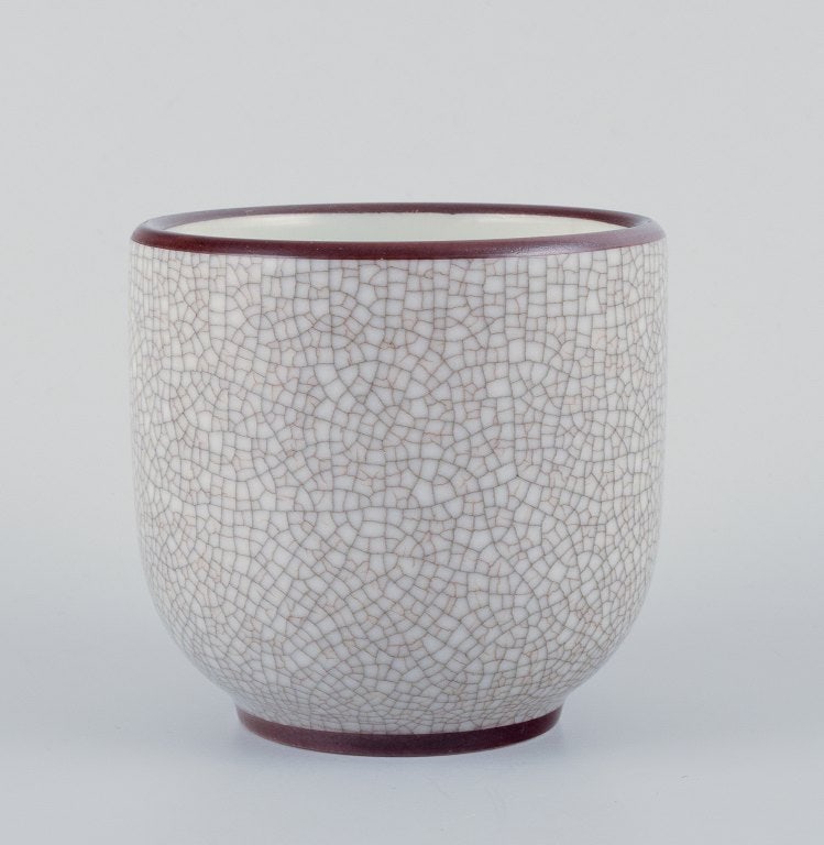 Bing & Grøndahl, marmalade jar in crackle porcelain with wooden lid by Hugo Grün, flower - 4