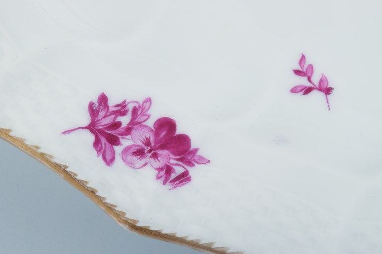 Royal Copenhagen, large oval serving dish hand painted with purple flowers and gold rim. - 5