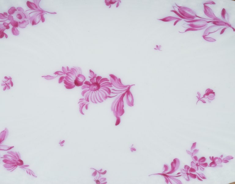 Royal Copenhagen, oval dish hand painted with purple flowers and gold rim. - 2