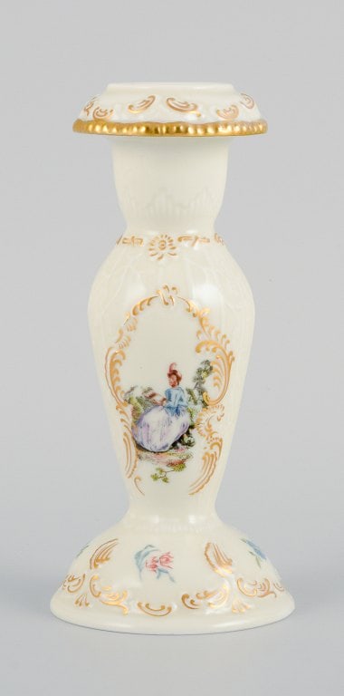 Rosenthal, Germany. "Sanssouci", two candlesticks and a small bowl decorated with flowers and gold - 7