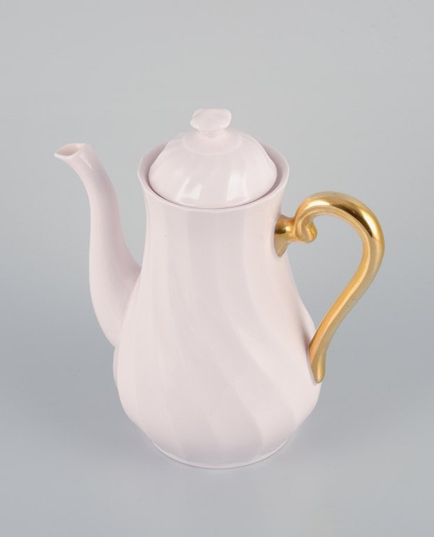 Tuscan, England, coffee service in pink porcelain with gold decoration consisting of coffee pot, - 3