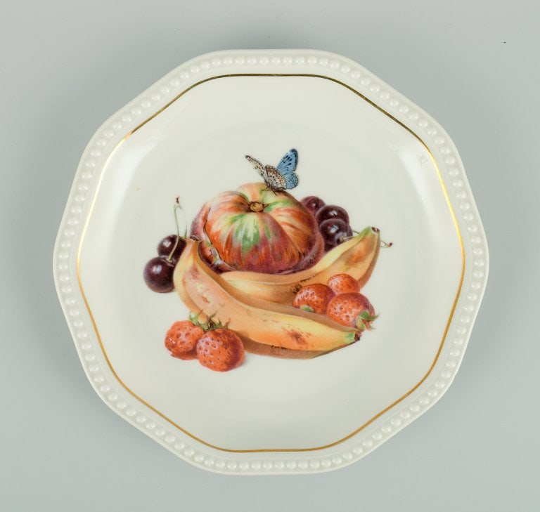 Rosenthal, Germany, six plates hand painted with fruits, butterflies and gold decoration. - 4