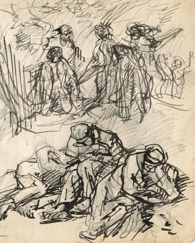 Genre Scene, Boat, Sketch Figures Drawing Vintage Ink Original: Title: Genre Scene, Boat, Sketch Figures Drawing Vintage Ink Original Description: Ink on paper 9.5 x 15 cm folds, stains Reserve: $45.00 Shipping: Domestic: Flat-rate of $20.00 to anywhere within