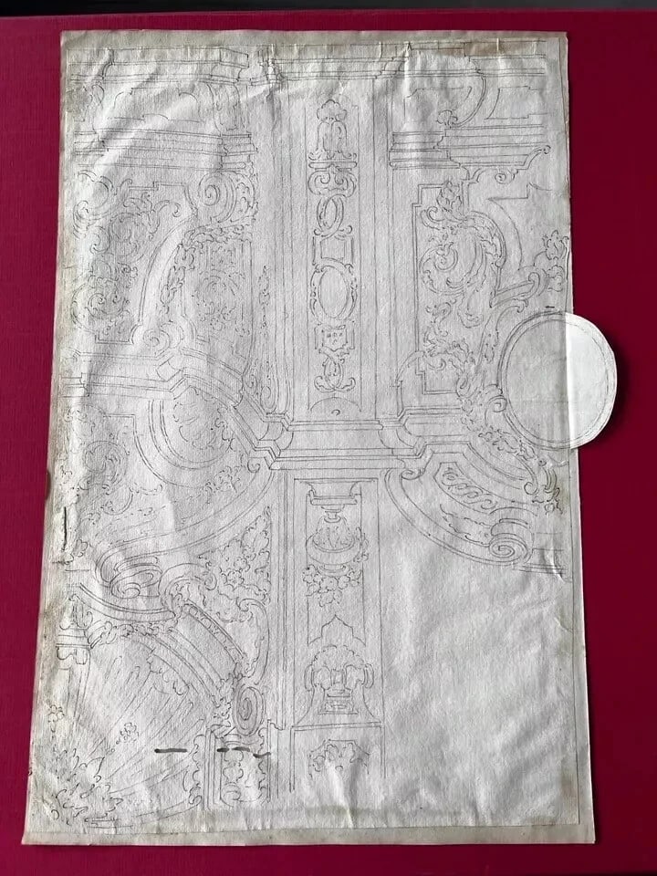 18th Century French Pencil Drawing Architecture Decoration Ornamentation: Title: 18th Century French Pencil Drawing Architecture Decoration Ornamentation Description: Ink on paper 34 x 47 cm / 13.38 x 18.50 inches stains, folds Reserve: $80.00 Shipping: Domestic: Flat-rate