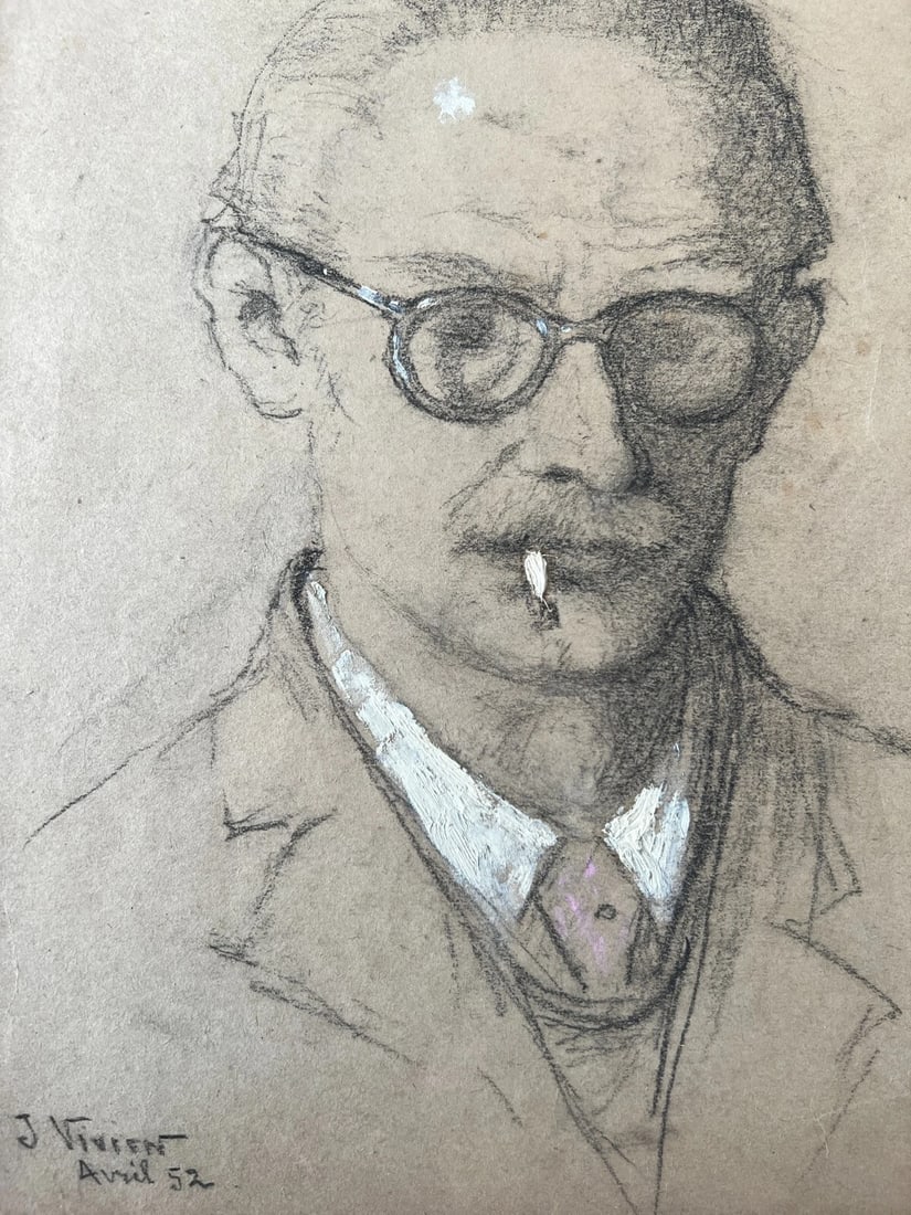 French Pencil Drawing Man Portrait Smocking Signed Antique Original: Title: French Pencil Drawing Man Portrait Smocking Signed Antique Original Description: Pencil on paper 33 x 25.5 cm / 12.99 x 8.85 inches stains, folds, tears Reserve: $50.00 Shipping: Domestic: Flat