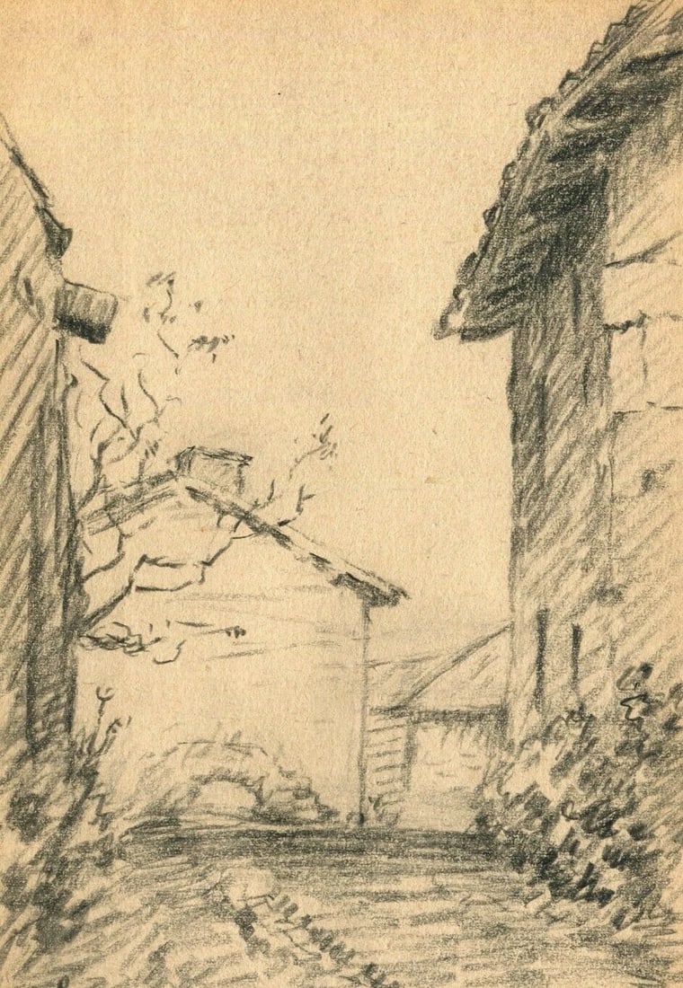 French Pencil Drawing Village, Landscape, Building Antique Original: Title: French Pencil Drawing Village, Landscape, Building Antique Original Description: Pencil on paper 20,5 x 13 cm / 8.07 x 5.11 inches folds, stains Reserve: $50.00 Shipping: Domestic: Flat-rate