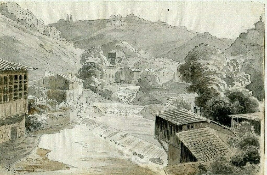 1853 Dated French Ink Drawing Thiers Landscape Antique Original: Title: 1853 Dated French Ink Drawing Thiers Landscape Antique Original Description: Ink on paper 13 x 19 cm / 5.11 x 7.48 inches stains, stick on paper Reserve: $120.00 Shipping: Domestic: Flat-ra