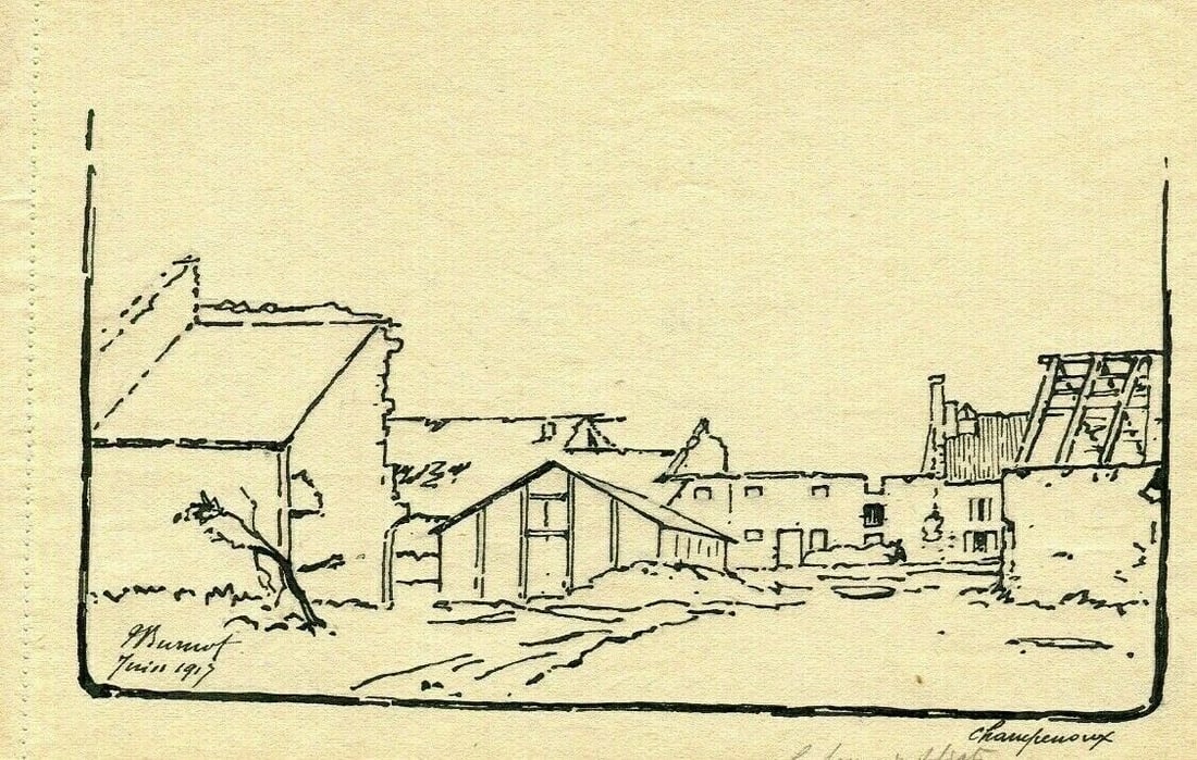 French Ink Drawing Champenoux Landscape Antique Original: Title: French Ink Drawing Champenoux Landscape Antique Original Description: Ink on paper 15 x 10 cm / 5.90 x 3.93 inches folds, stains, laminated Reserve: $30.00 Shipping: Domestic: Flat-rate of $