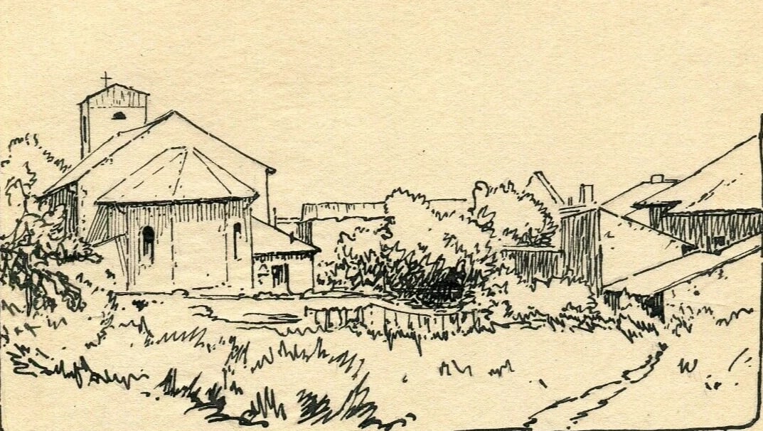 1917 Dated French Ink Drawing Landscape Velaine-sous-Amance, Eglise Signed: Title: 1917 Dated French Ink Drawing Landscape Velaine-sous-Amance, Eglise Signed Description: Ink on paper 15 x 10 cm / 3.93 x 5.11 inches folds, stains, laminated Reserve: $30.00 Shipping: D