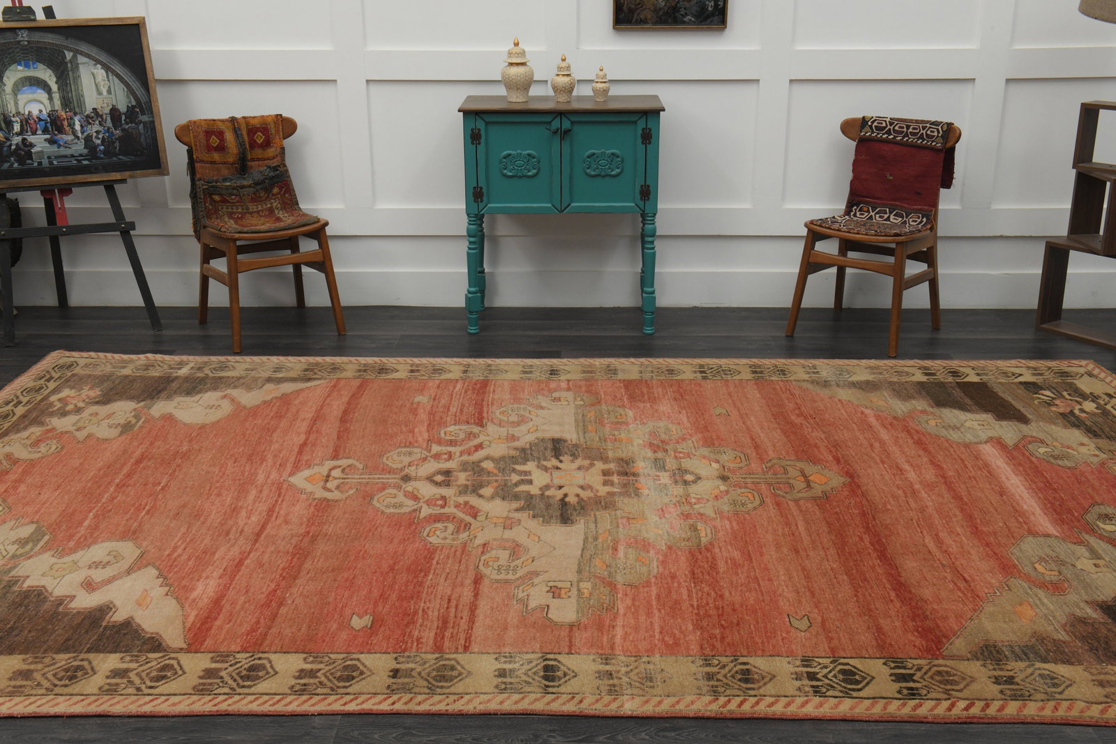 8x13 OVERSIZED ANTIQUE CARPET: Title: 8x13 OVERSIZED ANTIQUE CARPET Description: This Turkish one-of-a-kind Anatolian Vintage Rug is hand-knotted and handwoven by the most skilled artisans who use pure wool, in muted, natural tones