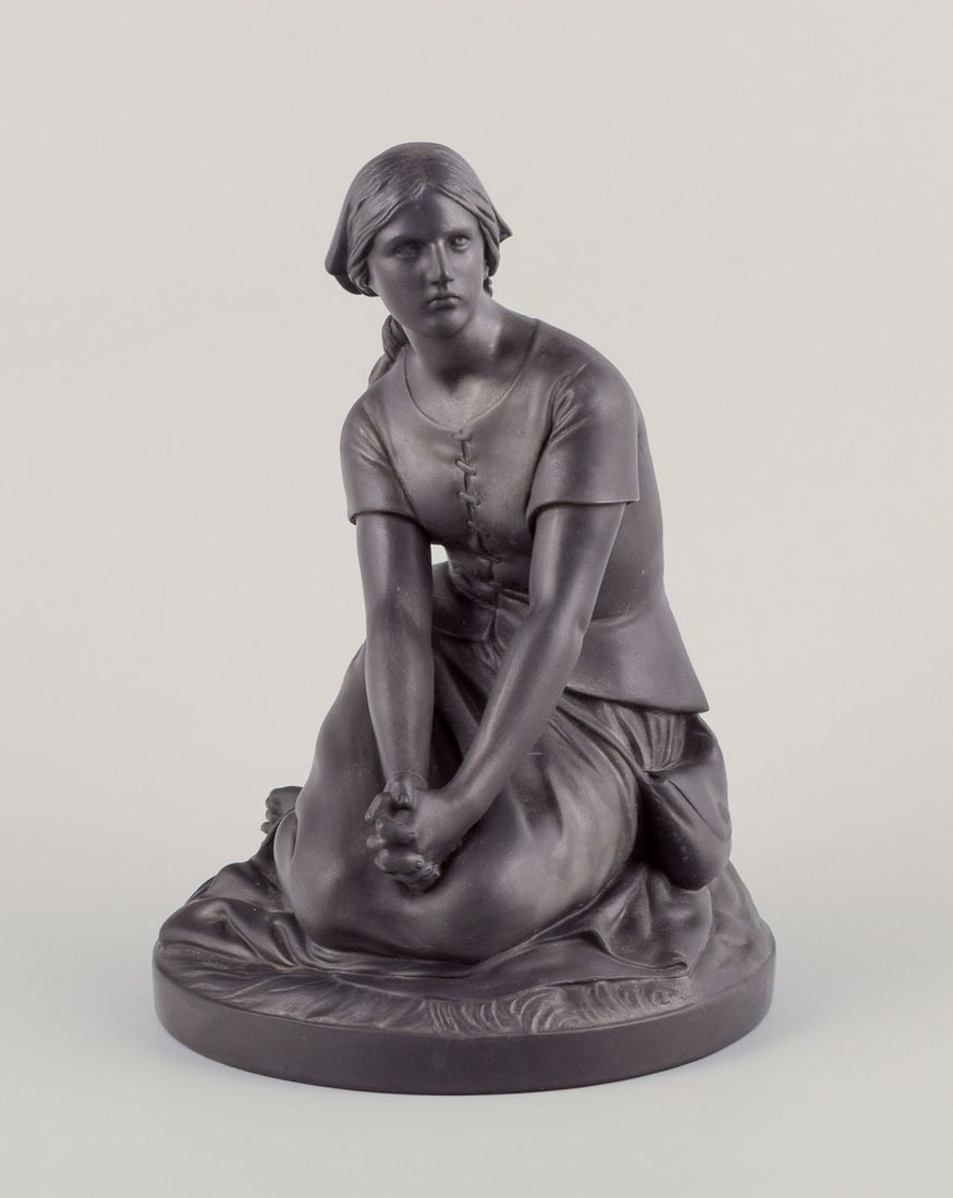 L. Hjorth, Bornholm. Figure of Joan of Arc in black terracotta. Ca. 1900.: Title: L. Hjorth, Bornholm. Figure of Joan of Arc in black terracotta. Ca. 1900. Description: L. Hjorth, Bornholm. Figure of Joan of Arc in black terracotta. Model number 597. Circa 1900. Marked.