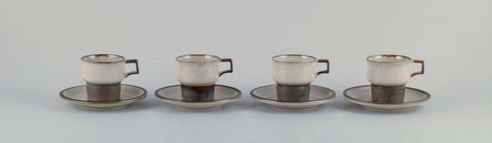 Bing & Grøndahl, Tema. Four sets of coffee cups and saucers in stoneware. 1970s. (1 of 7)