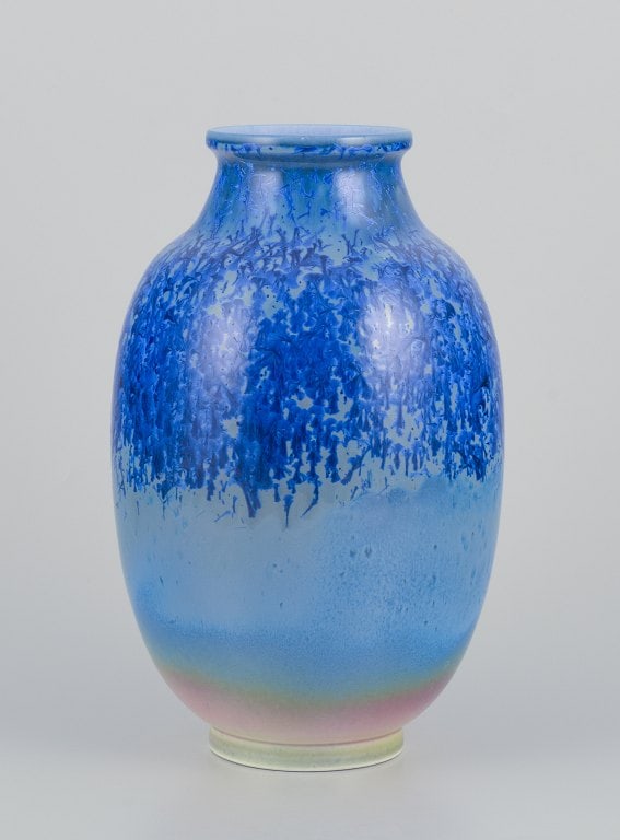 Sevres, France. Large unique porcelain vase with crystal glaze in blue shades. (1 of 8)