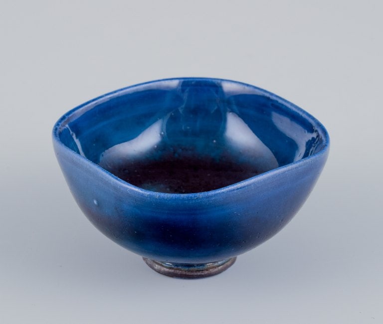 Berndt Friberg (1899-1981) for Gustavsberg, Sweden. Unique miniature ceramic bowl with blue glaze. (1 of 7)