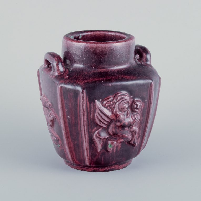Bode Willumsen for Royal Copenhagen. Ceramic vase with mythological motifs. Ox-blood glaze. (1 of 8)